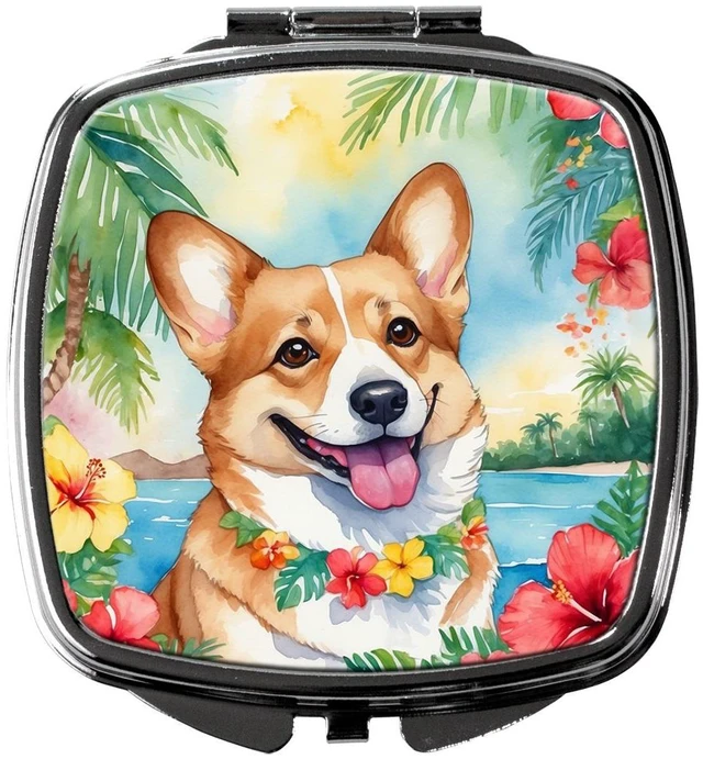 Main image of Corgi Luau Compact Mirror Decorative Travel Makeup Mirror for Women Girls Gifts Pocket Makeup Mirror Folding Handheld