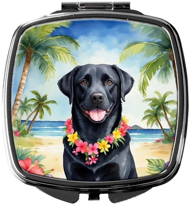 Main image of Black Labrador Retriever Luau Compact Mirror Decorative Travel Makeup Mirror for Women Girls Gifts Pocket Makeup Mirror Folding Handheld