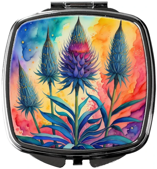 Main image of Colorful Eryngium Compact Mirror Decorative Travel Makeup Mirror for Women Girls Gifts Pocket Makeup Mirror Folding Handheld