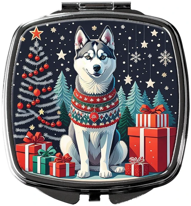 Main image of Siberian Husky Christmas Compact Mirror Decorative Travel Makeup Mirror for Women Girls Gifts Pocket Makeup Mirror Folding Handheld