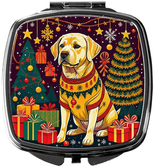 Main image of Yellow Labrador Retriever Christmas Compact Mirror Decorative Travel Makeup Mirror for Women Girls Gifts Pocket Makeup Mirror Folding Handheld