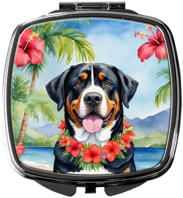 Main image of Greater Swiss Mountain Dog Luau Compact Mirror Decorative Travel Makeup Mirror for Women Girls Gifts Pocket Makeup Mirror Folding Handheld