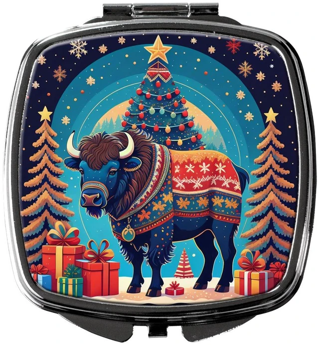 Main image of Buffalo Christmas Compact Mirror Decorative Travel Makeup Mirror for Women Girls Gifts Pocket Makeup Mirror Folding Handheld