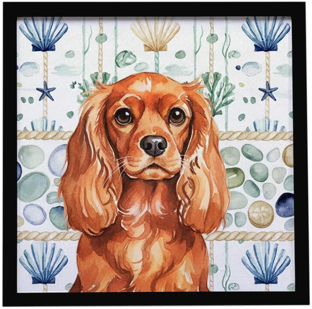 Main image of Ruby English Toy Spaniel Coastal Sea Glass Framed Metal Print Bathroom, Kitchen, Office, Home Decor Wall Art Ready to Hang, Square, 8X8