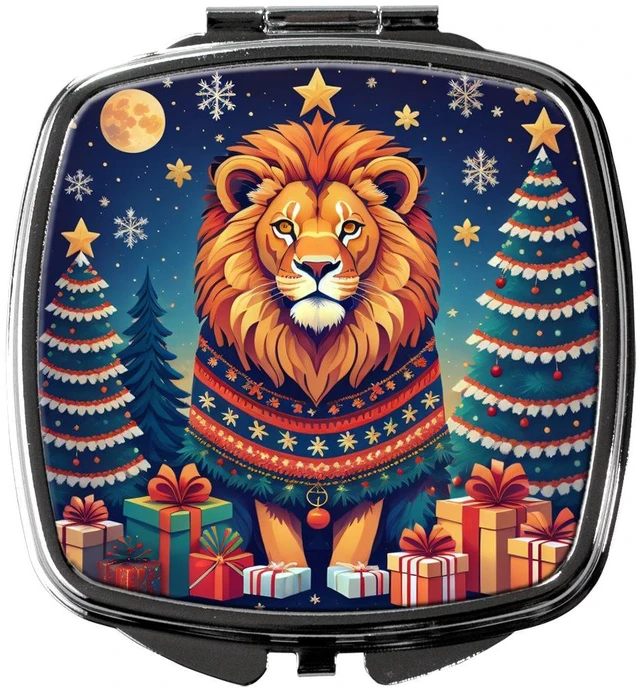 Main image of Lion Christmas Compact Mirror Decorative Travel Makeup Mirror for Women Girls Gifts Pocket Makeup Mirror Folding Handheld