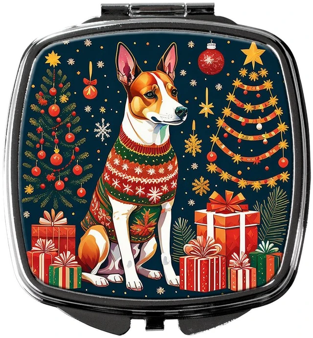 Main image of Basenji Christmas Compact Mirror Decorative Travel Makeup Mirror for Women Girls Gifts Pocket Makeup Mirror Folding Handheld