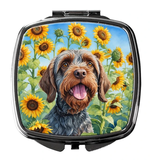 Main image of Wirehaired Pointing Griffon in Sunflowers Compact Mirror Decorative Travel Makeup Mirror for Women Girls Gifts Pocket Makeup Mirror Folding Handheld