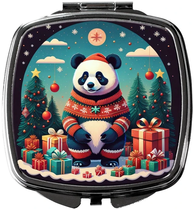 Main image of Panda Christmas Compact Mirror Decorative Travel Makeup Mirror for Women Girls Gifts Pocket Makeup Mirror Folding Handheld