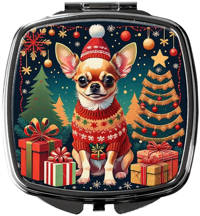 Main image of Chihuahua Christmas Compact Mirror Decorative Travel Makeup Mirror for Women Girls Gifts Pocket Makeup Mirror Folding Handheld