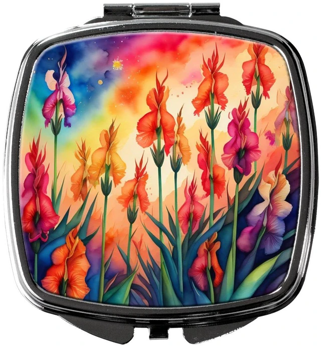 Main image of Colorful Gladiolus Compact Mirror Decorative Travel Makeup Mirror for Women Girls Gifts Pocket Makeup Mirror Folding Handheld