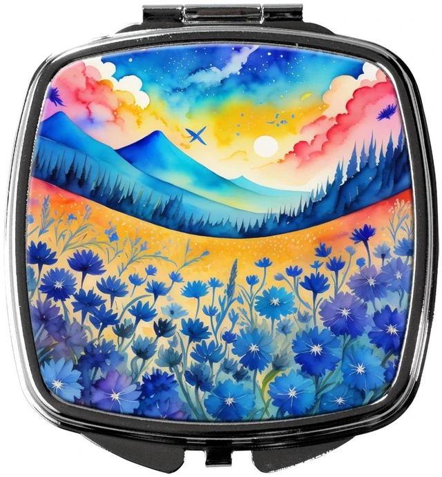 Main image of Colorful Blue Cornflowers Compact Mirror Decorative Travel Makeup Mirror for Women Girls Gifts Pocket Makeup Mirror Folding Handheld