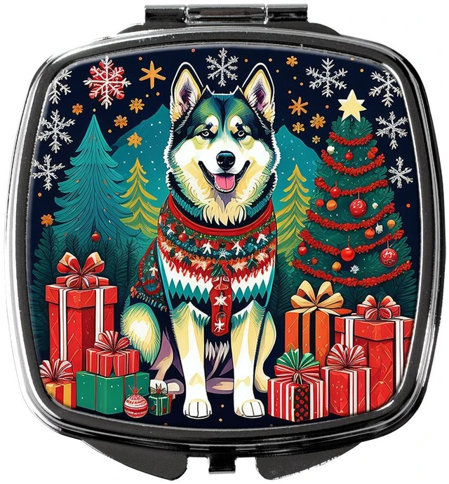 Main image of Alaskan Malamute Christmas Compact Mirror Decorative Travel Makeup Mirror for Women Girls Gifts Pocket Makeup Mirror Folding Handheld