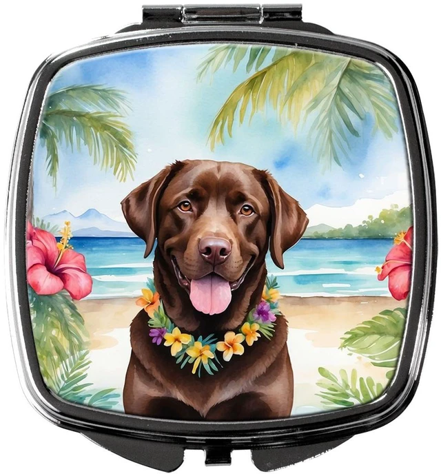 Main image of Chocolate Labrador Retriever Luau Compact Mirror Decorative Travel Makeup Mirror for Women Girls Gifts Pocket Makeup Mirror Folding Handheld