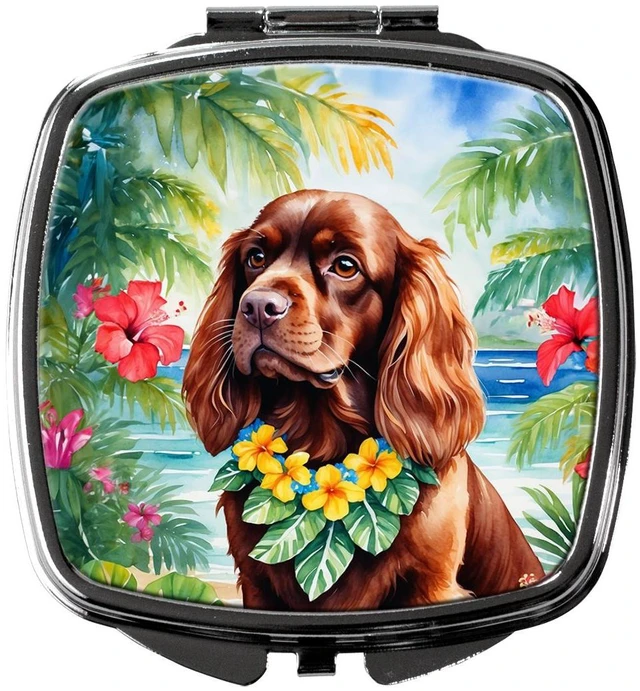 Main image of Sussex Spaniel Luau Compact Mirror Decorative Travel Makeup Mirror for Women Girls Gifts Pocket Makeup Mirror Folding Handheld