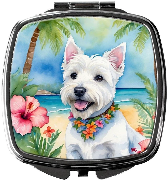 Main image of Westie Luau Compact Mirror Decorative Travel Makeup Mirror for Women Girls Gifts Pocket Makeup Mirror Folding Handheld