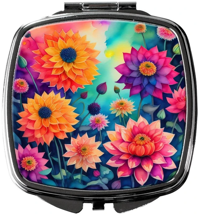 Main image of Colorful Dahlias Compact Mirror Decorative Travel Makeup Mirror for Women Girls Gifts Pocket Makeup Mirror Folding Handheld