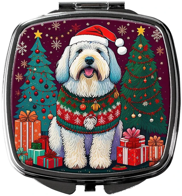 Main image of Old English Sheepdog Christmas Compact Mirror Decorative Travel Makeup Mirror for Women Girls Gifts Pocket Makeup Mirror Folding Handheld