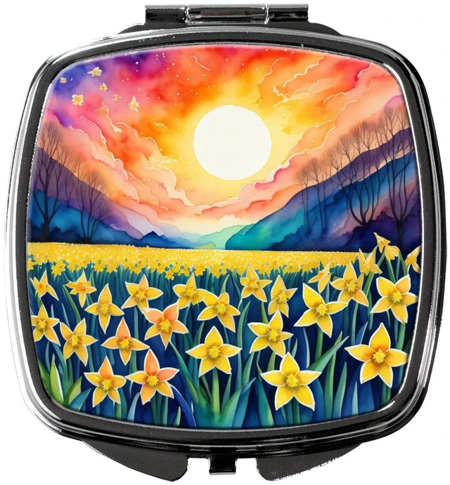 Main image of Colorful Daffodils Compact Mirror Decorative Travel Makeup Mirror for Women Girls Gifts Pocket Makeup Mirror Folding Handheld