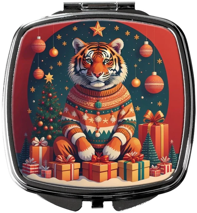 Main image of Tiger Christmas Compact Mirror Decorative Travel Makeup Mirror for Women Girls Gifts Pocket Makeup Mirror Folding Handheld
