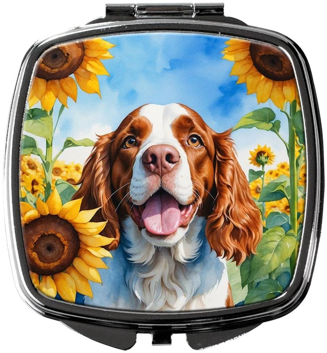 Main image of Welsh Springer Spaniel in Sunflowers Compact Mirror Decorative Travel Makeup Mirror for Women Girls Gifts Pocket Makeup Mirror Folding Handheld