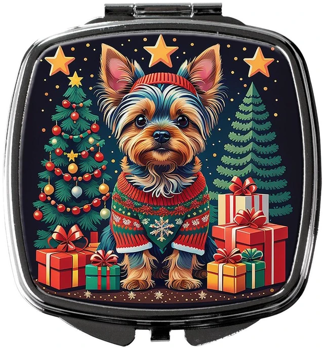 Main image of Yorkie Yorkshire Terrier Christmas Compact Mirror Decorative Travel Makeup Mirror for Women Girls Gifts Pocket Makeup Mirror Folding Handheld