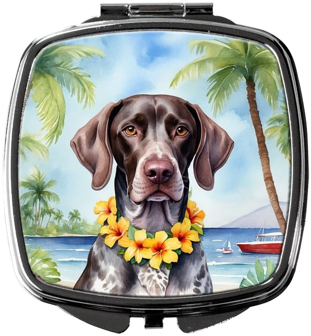 Main image of German Shorthaired Pointer Luau Compact Mirror Decorative Travel Makeup Mirror for Women Girls Gifts Pocket Makeup Mirror Folding Handheld