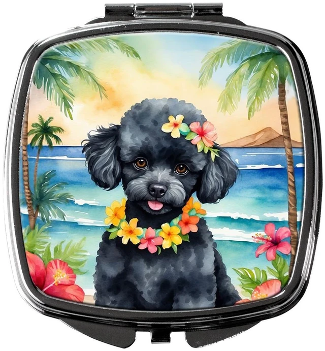 Main image of Black Poodle Luau Compact Mirror Decorative Travel Makeup Mirror for Women Girls Gifts Pocket Makeup Mirror Folding Handheld