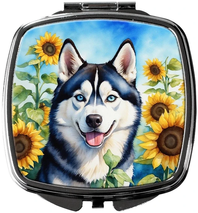 Main image of Siberian Husky in Sunflowers Compact Mirror Decorative Travel Makeup Mirror for Women Girls Gifts Pocket Makeup Mirror Folding Handheld
