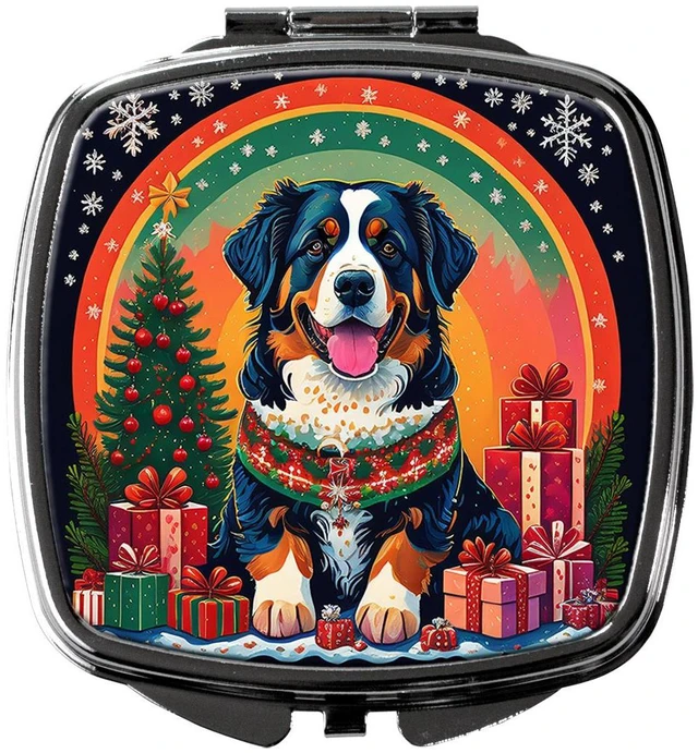 Main image of Bernese Mountain Dog Christmas Compact Mirror Decorative Travel Makeup Mirror for Women Girls Gifts Pocket Makeup Mirror Folding Handheld