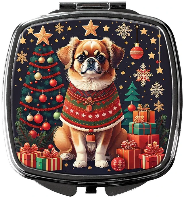 Main image of Tibetan Spaniel Christmas Compact Mirror Decorative Travel Makeup Mirror for Women Girls Gifts Pocket Makeup Mirror Folding Handheld