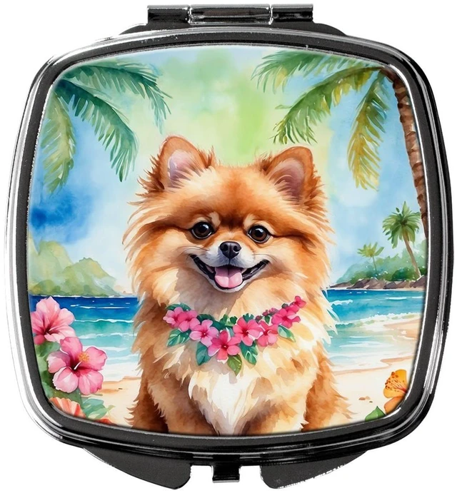 Main image of Pomeranian Luau Compact Mirror Decorative Travel Makeup Mirror for Women Girls Gifts Pocket Makeup Mirror Folding Handheld