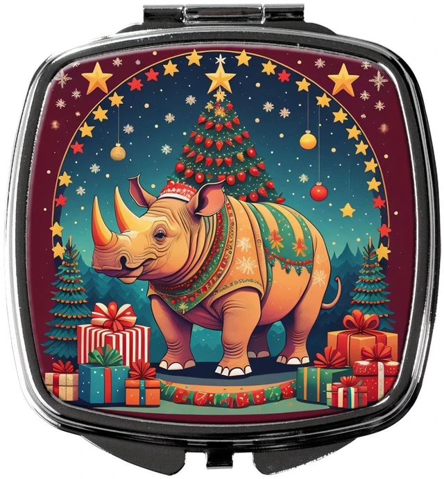 Main image of Rhinoceros Christmas Compact Mirror Decorative Travel Makeup Mirror for Women Girls Gifts Pocket Makeup Mirror Folding Handheld