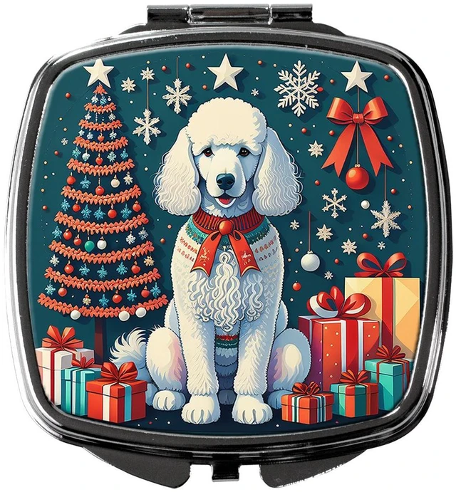 Main image of White Poodle Christmas Compact Mirror Decorative Travel Makeup Mirror for Women Girls Gifts Pocket Makeup Mirror Folding Handheld