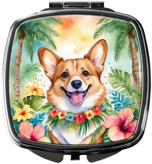 Main image of Corgi Luau Compact Mirror Decorative Travel Makeup Mirror for Women Girls Gifts Pocket Makeup Mirror Folding Handheld