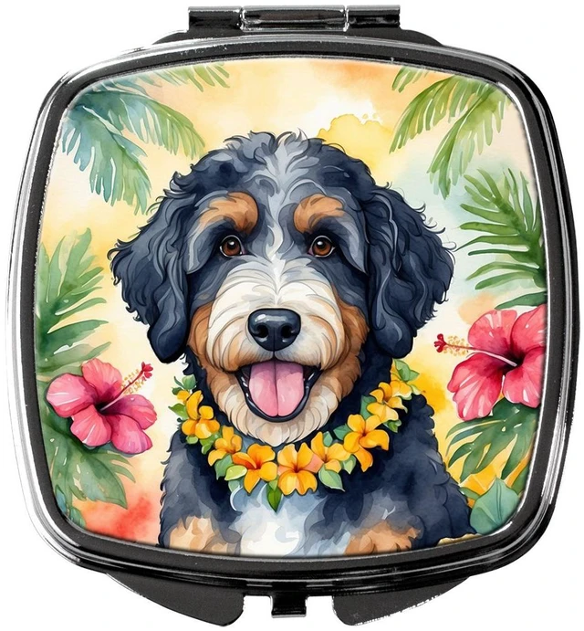 Main image of Bernedoodle Luau Compact Mirror Decorative Travel Makeup Mirror for Women Girls Gifts Pocket Makeup Mirror Folding Handheld