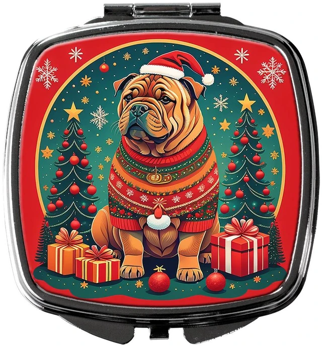 Main image of Shar Pei Christmas Compact Mirror Decorative Travel Makeup Mirror for Women Girls Gifts Pocket Makeup Mirror Folding Handheld