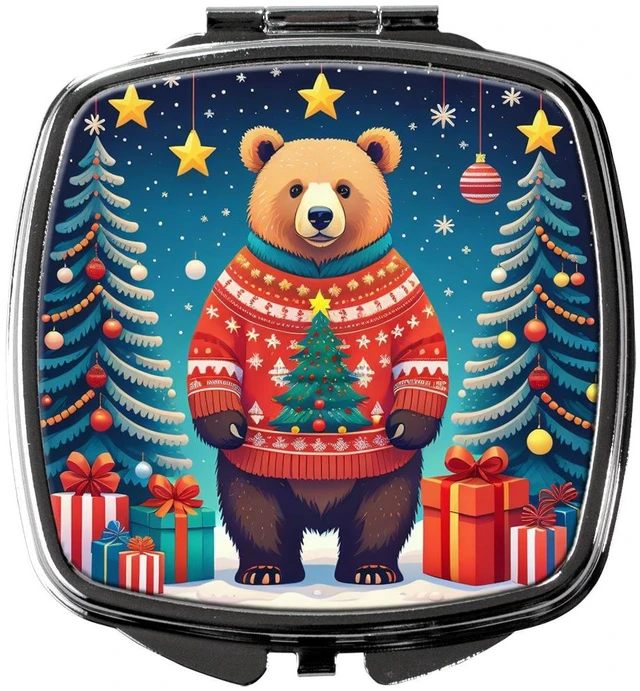 Main image of Bear Christmas Compact Mirror Decorative Travel Makeup Mirror for Women Girls Gifts Pocket Makeup Mirror Folding Handheld