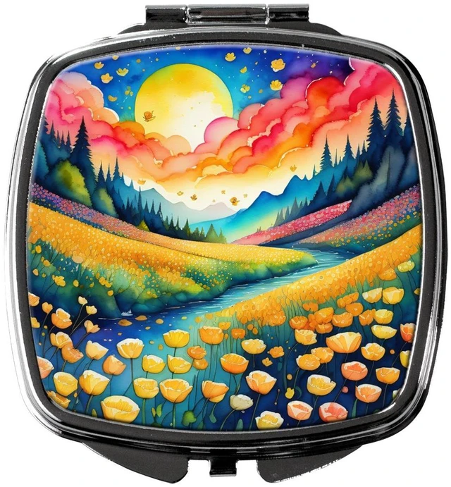 Main image of Colorful Buttercups Compact Mirror Decorative Travel Makeup Mirror for Women Girls Gifts Pocket Makeup Mirror Folding Handheld