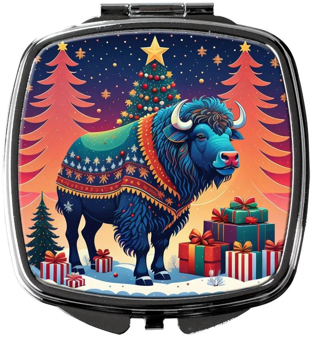 Main image of Buffalo Christmas Compact Mirror Decorative Travel Makeup Mirror for Women Girls Gifts Pocket Makeup Mirror Folding Handheld