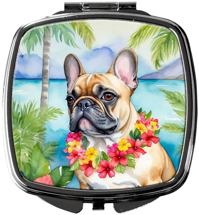 Main image of French Bulldog Luau Compact Mirror Decorative Travel Makeup Mirror for Women Girls Gifts Pocket Makeup Mirror Folding Handheld