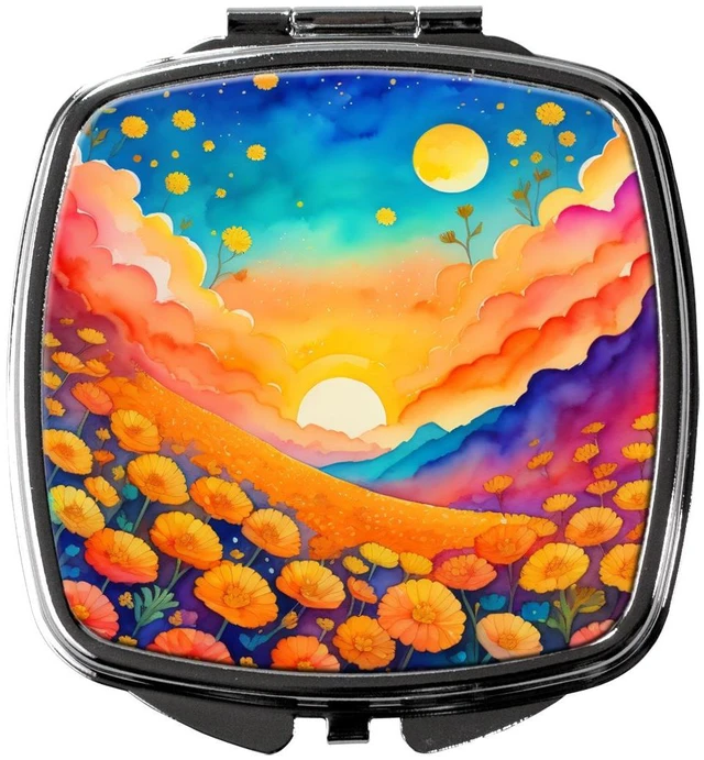 Main image of Colorful Marigolds Compact Mirror Decorative Travel Makeup Mirror for Women Girls Gifts Pocket Makeup Mirror Folding Handheld