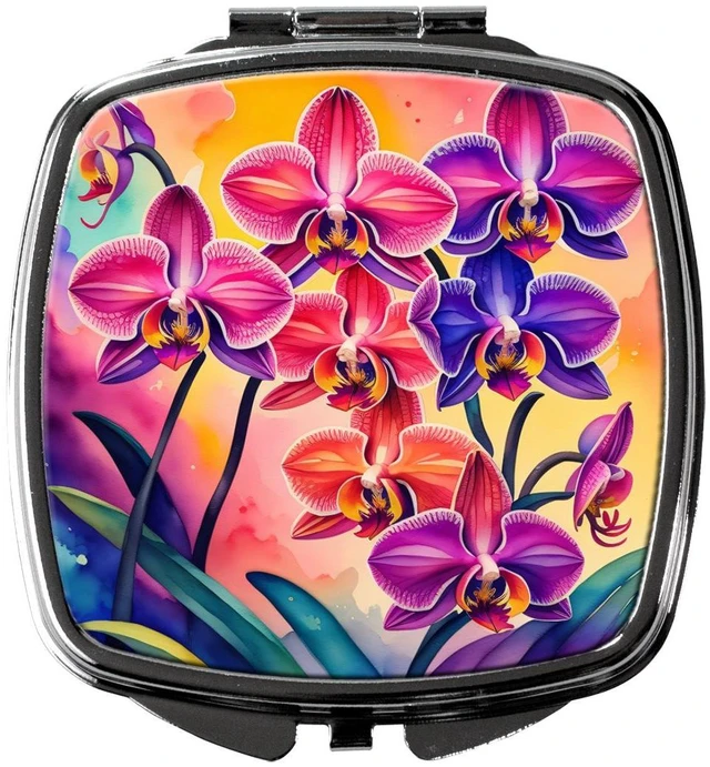 Main image of Colorful Orchids Compact Mirror Decorative Travel Makeup Mirror for Women Girls Gifts Pocket Makeup Mirror Folding Handheld