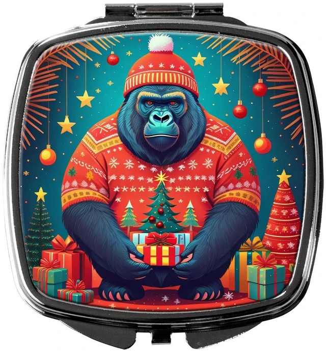 Main image of Gorilla Christmas Compact Mirror Decorative Travel Makeup Mirror for Women Girls Gifts Pocket Makeup Mirror Folding Handheld