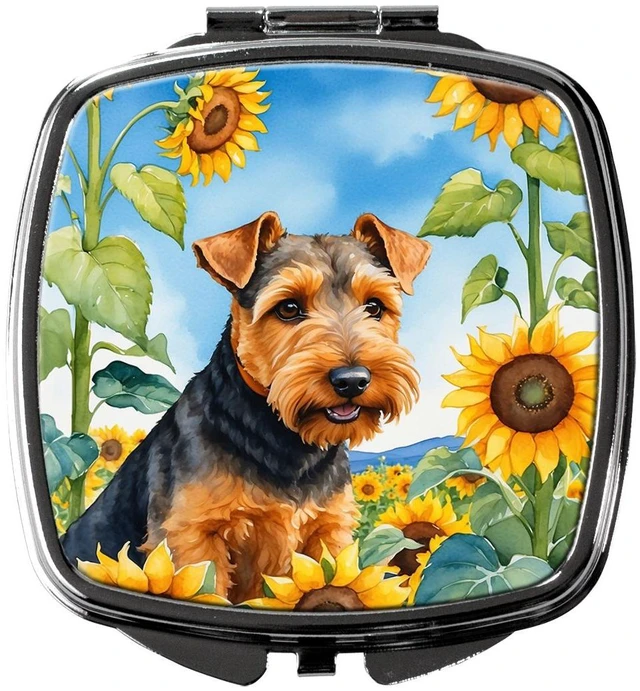 Main image of Welsh Terrier in Sunflowers Compact Mirror Decorative Travel Makeup Mirror for Women Girls Gifts Pocket Makeup Mirror Folding Handheld