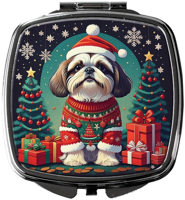 Main image of Shih Tzu Christmas Compact Mirror Decorative Travel Makeup Mirror for Women Girls Gifts Pocket Makeup Mirror Folding Handheld