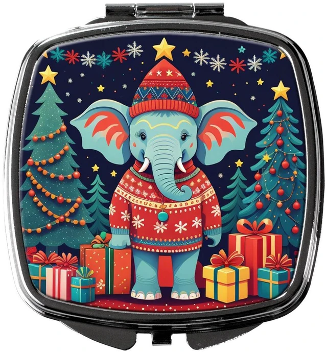 Main image of Elephant Christmas Compact Mirror Decorative Travel Makeup Mirror for Women Girls Gifts Pocket Makeup Mirror Folding Handheld