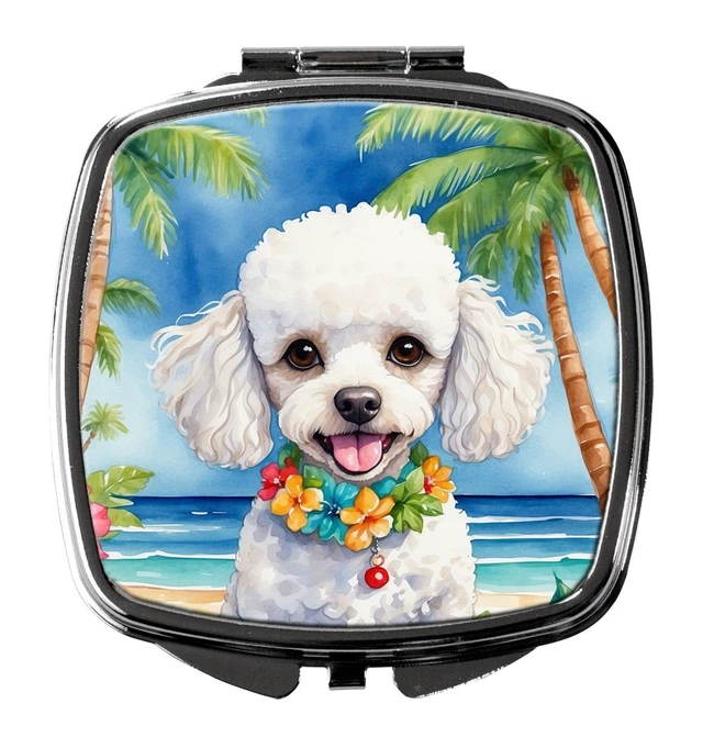 Main image of White Poodle Luau Compact Mirror Decorative Travel Makeup Mirror for Women Girls Gifts Pocket Makeup Mirror Folding Handheld