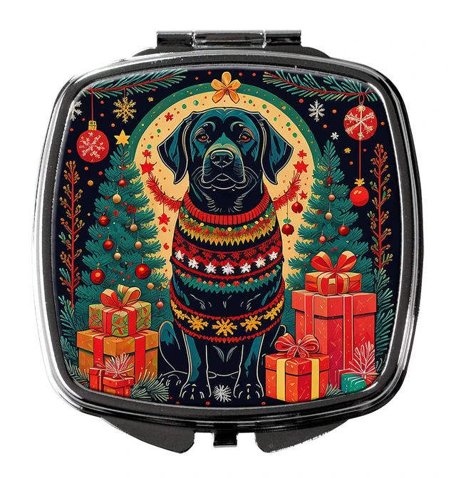 Main image of Black Labrador Retriever Christmas Compact Mirror Decorative Travel Makeup Mirror for Women Girls Gifts Pocket Makeup Mirror Folding Handheld