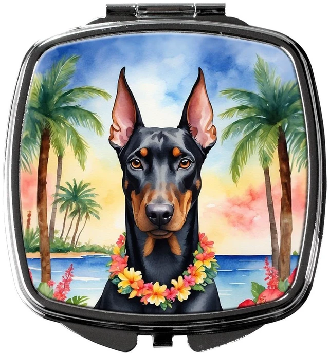 Main image of Doberman Pinscher Luau Compact Mirror Decorative Travel Makeup Mirror for Women Girls Gifts Pocket Makeup Mirror Folding Handheld