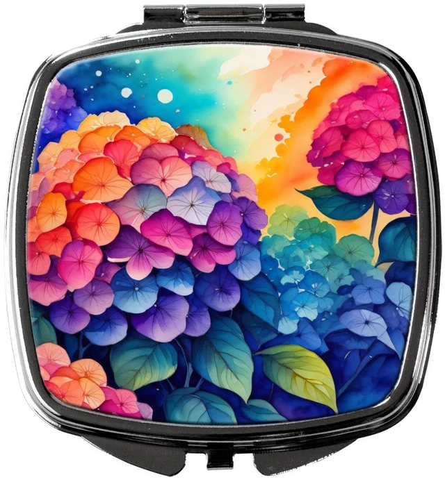 Main image of Colorful Hydrangeas Compact Mirror Decorative Travel Makeup Mirror for Women Girls Gifts Pocket Makeup Mirror Folding Handheld